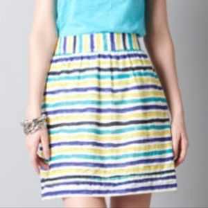 LOFT Blue & Yellow Watercolor Striped Mini Skirt Size 2